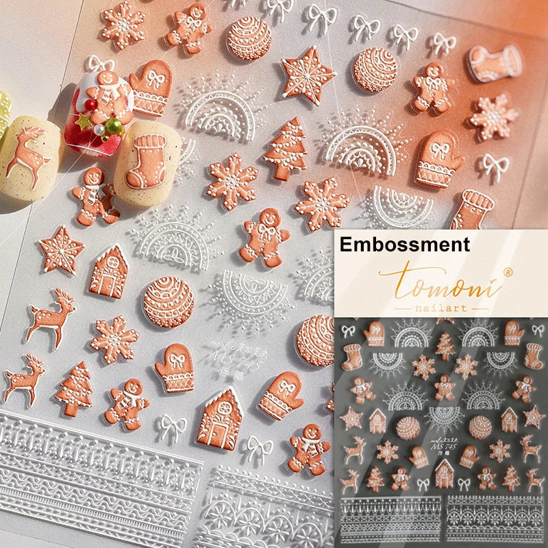 Bowknot Glove Socks Elk House Gingerbread Man Self Adhesive Nail Art Stickers Snowflake Christmas Tree Rhinestone Manicure Decal (Online Order Only)
