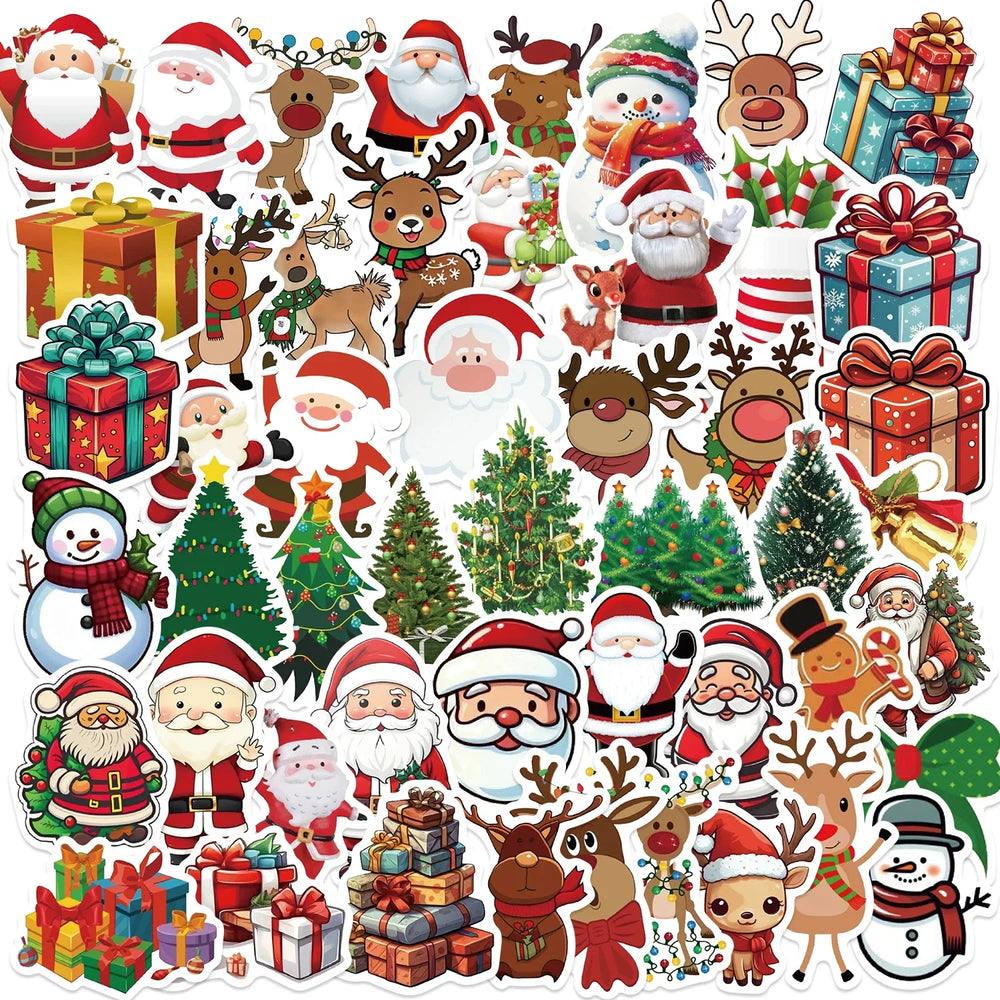 50PCS Kawaii Cartoon Christmas Art Aesthetic Stickers Pack for Kids Toy Diary Laptop Scrapbook Decoration Graffiti Sticker (Online Order Only)