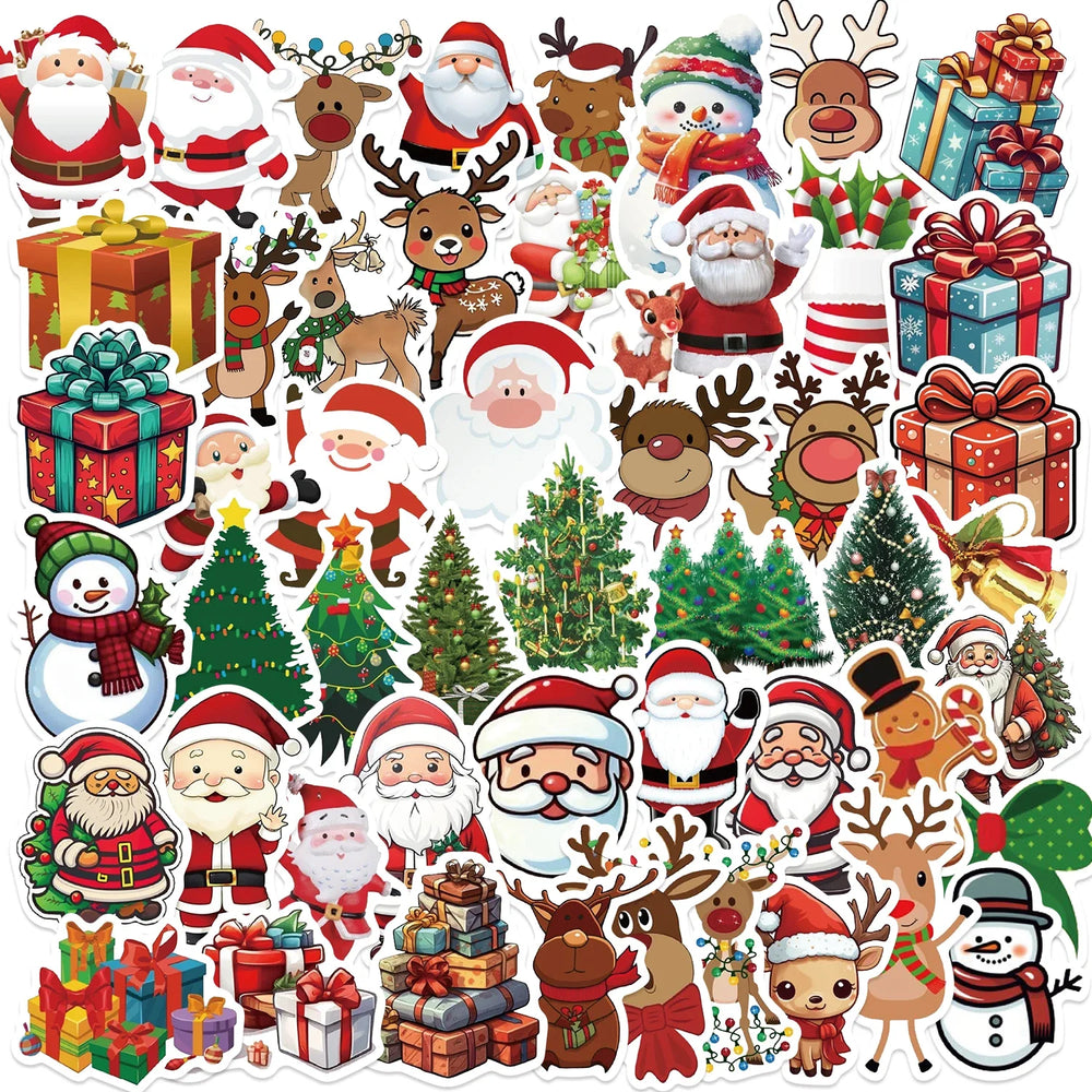 50PCS Kawaii Cartoon Christmas Art Aesthetic Stickers Pack for Kids Toy Diary Laptop Scrapbook Decoration Graffiti Sticker (Online Order Only)