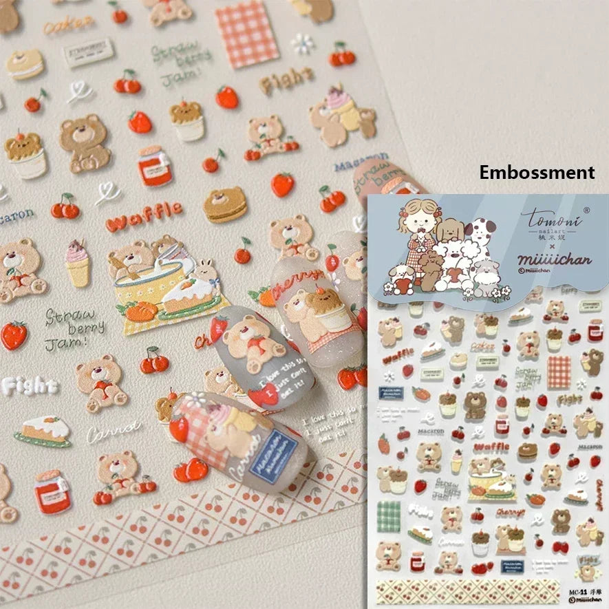 Lovely Dog Puppy Dream Heart Flower Star Pizza Food Sugar Skewers Strawberry Desserts Adhesive Nail Art Stickers Manicure Decals (Online Order Only)
