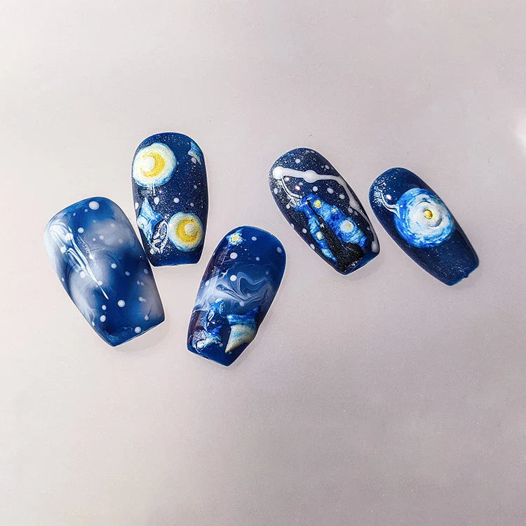 Starlit Sky Star Moon Oil Painting Colour Abstract Planet High Saturation Self Adhesive Nail Art Stickers Dreamy Manicure Decals (ONLINE ORDER ONLY)