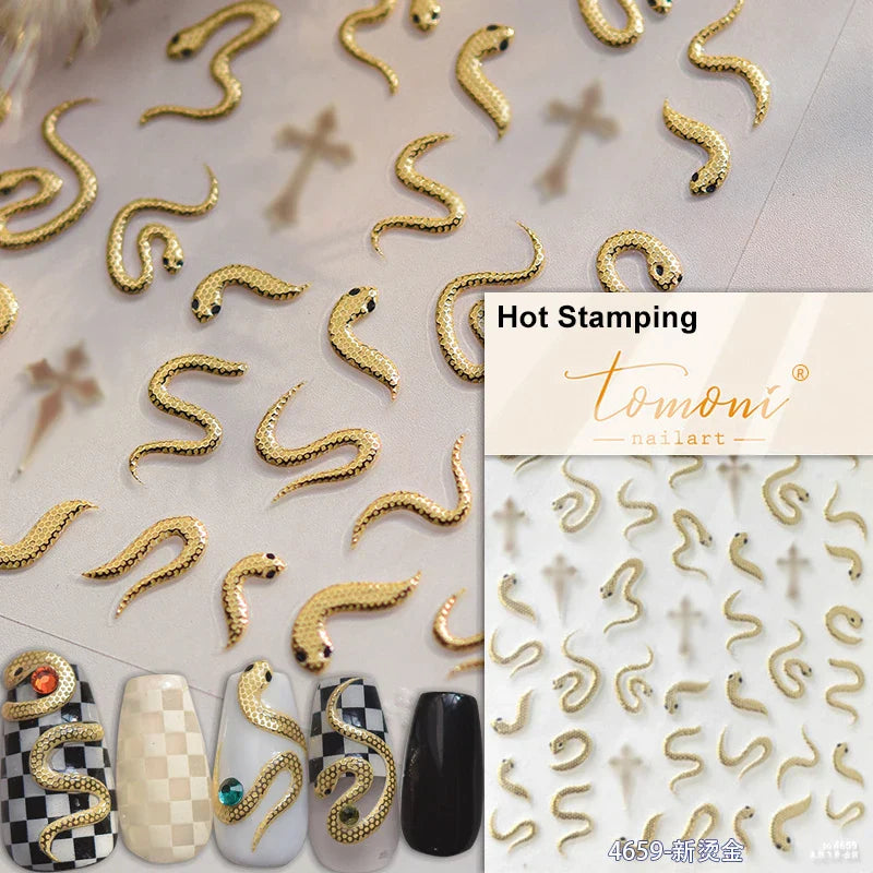 Auspicious Peach Blossom Snake Fan Flower The Spring Festival Tiger Head Adhesive Nail Art Stickers Red Lantern Manicure Decals (Online Order Only)