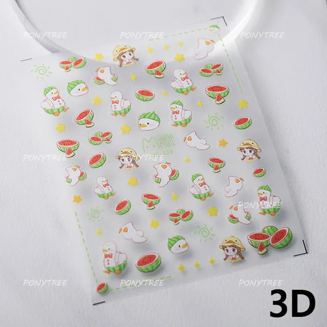 Cute Duck Pear Bowknot Mini Flower Duckling Line Bow Photo Frame Seal Stamp Figure Self Adhesive Nail Art Sticker Manicure Decal (ONLINE ORDER ONLY)