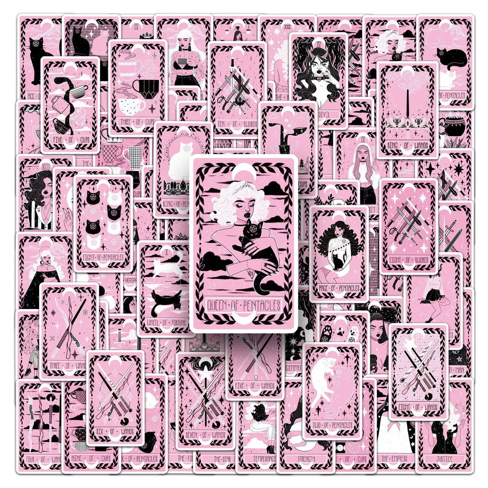 10/78PCS Cool Dark Pink Witch Tarot Stickers Goth Divination Decals Toy DIY Skateboard Laptop Luggage Phone Car Graffiti Sticker (ONLINE ORDER ONLY)