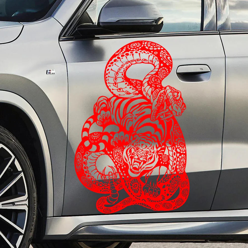 Anime Detachment Car Stickers Tiger And Snake Body Big Picture Decoration Movement Style Die Cutting Waterproof PVC Vinyl Decals (ONLINE ORDER ONLY)