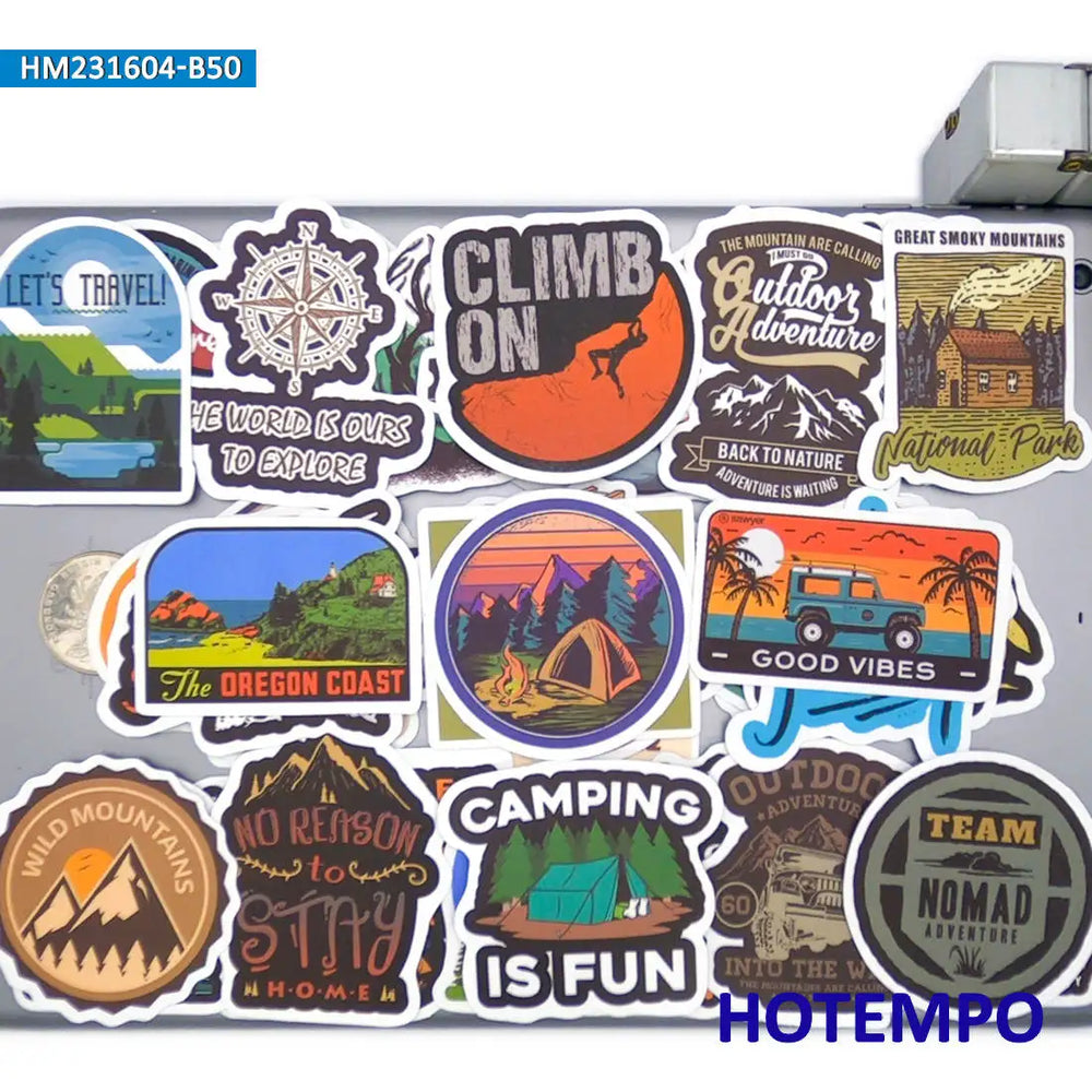 20/30/50Pieces, Outdoor Adventure Stickers, Hiking Climbing Camping, Travel Explore, for DIY Creative Decoration, Funny Sticker (Online Order Only)