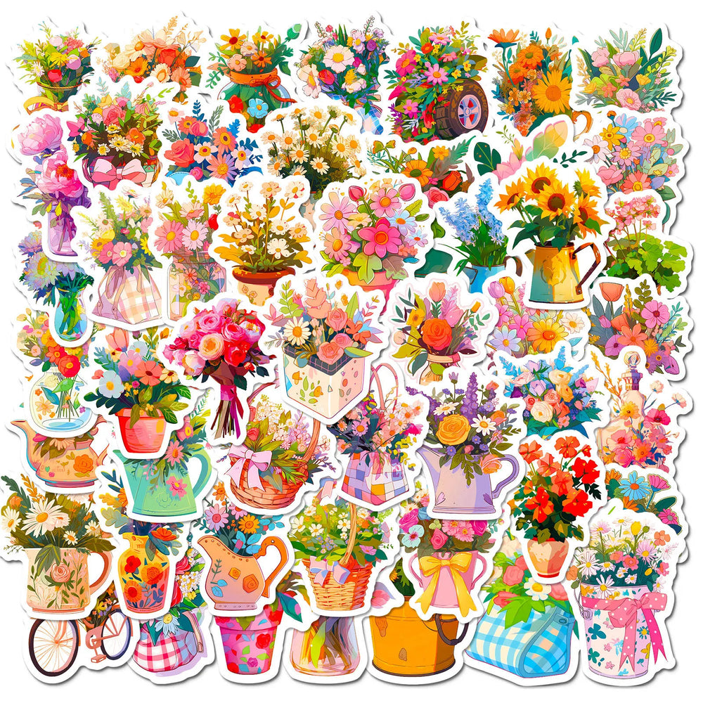 50Pcs Cartoon Flower Graffiti Stickers for Helmet, Wall, DIY Decor (Online Order Only)