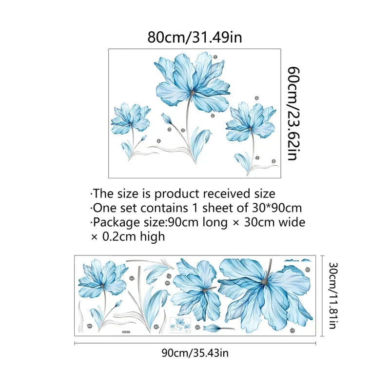 Pale Blue Flowers Wall Stickers for Living Room Bedroom Study Dining Home Decor Background Wall Room Decorative Mural Wallpaper (Online Order Only)