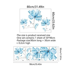 Pale Blue Flowers Wall Stickers for Living Room Bedroom Study Dining Home Decor Background Wall Room Decorative Mural Wallpaper (Online Order Only)