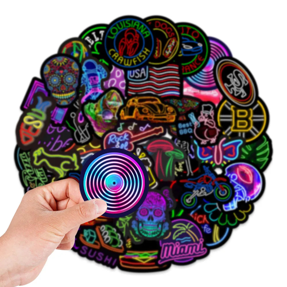 10/30/50PCS Popular Cool Neon Light Sticker Pack Skateboard Guitar Decoration DIY Laptop New Waterproof Graffiti Decal Wholesale (ONLINE ORDER ONLY)