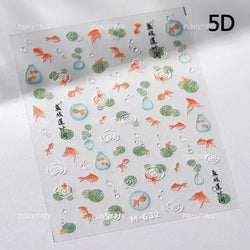 Retro Blue Lotus Flower Arrangement Vase Lantern Totem Pattern Bamboo Leaf Self Adhesive Nail Art Stickers Shiny Manicure Decals (ONLINE ORDER ONLY)