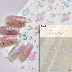 Flat Small Pink Brown Halo Dyeing Love Heart Geometric Leopard Shiny Jelly Chic Embossed Relief Nail Art Stickers Manicure Decal (Online Order Only)