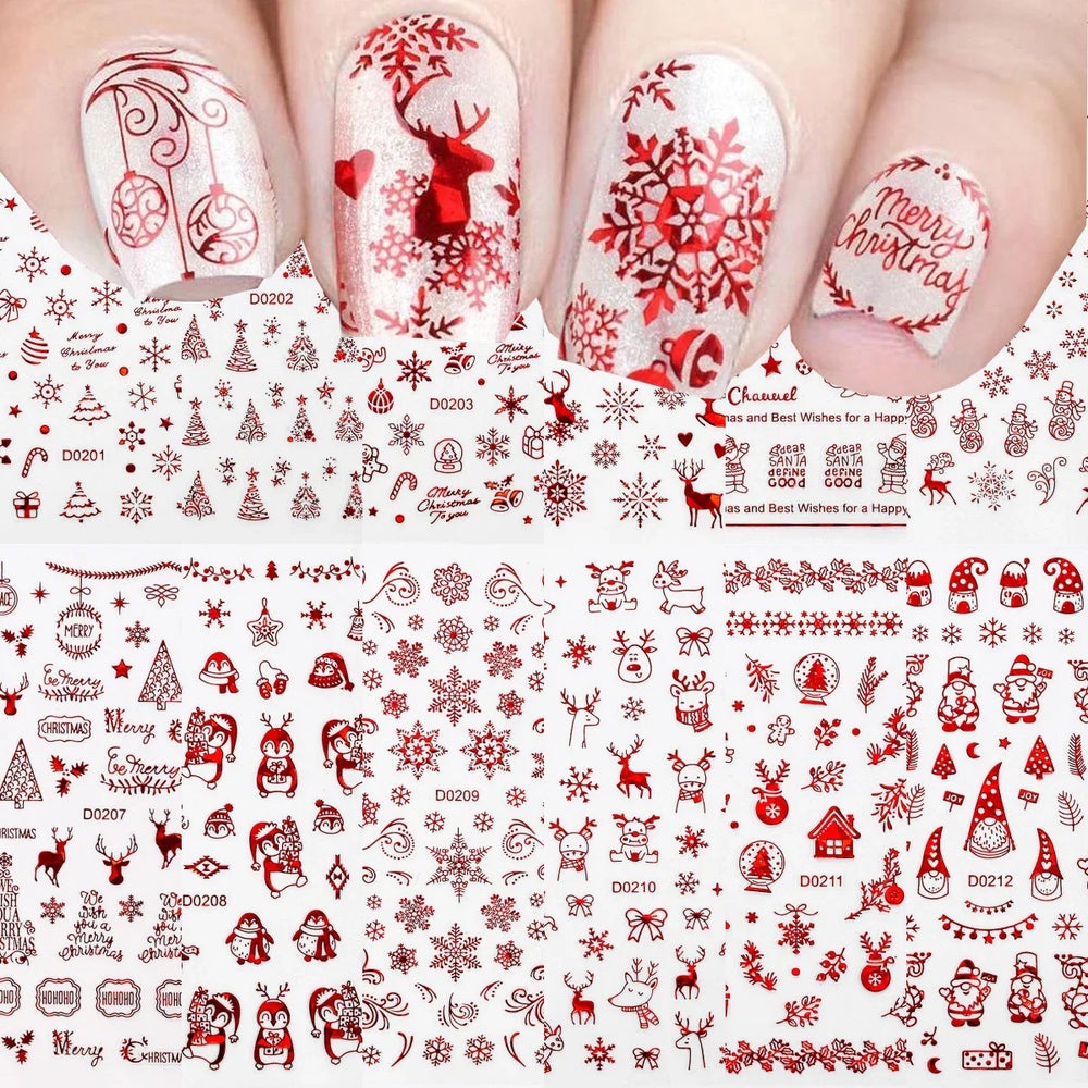 12pcs Cute Christmas Nail Decals Santa Claus Elk Penguin Snowman Cartoon Nail Stickers 3D Self-adhesive Sliders Manicure Decor * (Online Order Only)