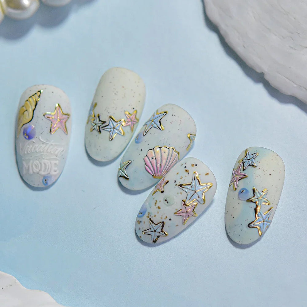 Beach Colourful Conch Dolphin Shell Starfish Jellyfish Star Summer Sea Wave Vacation Mode Water Bubble Nail Art Stickers Decals (Online Order Only)