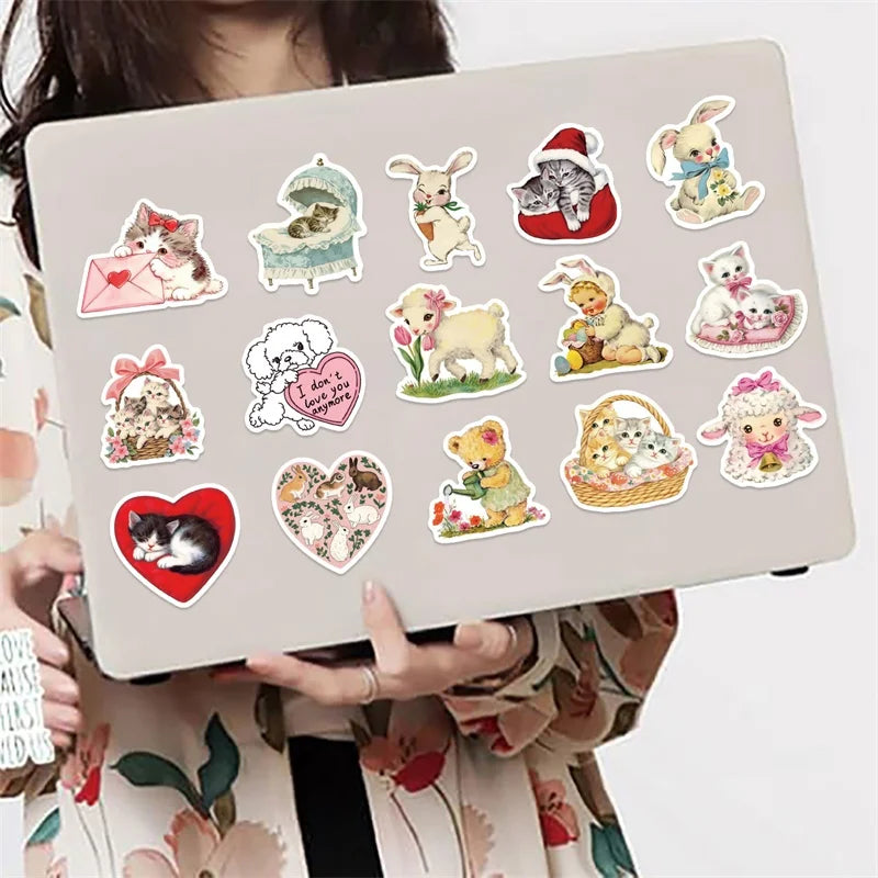 10/30/50PCS Cute Rabbit Cat Sticky PVC Sticker Aesthetic Children's Stationery DIY Decoration Scrapbooking School Supplies (ONLINE ORDER ONLY)
