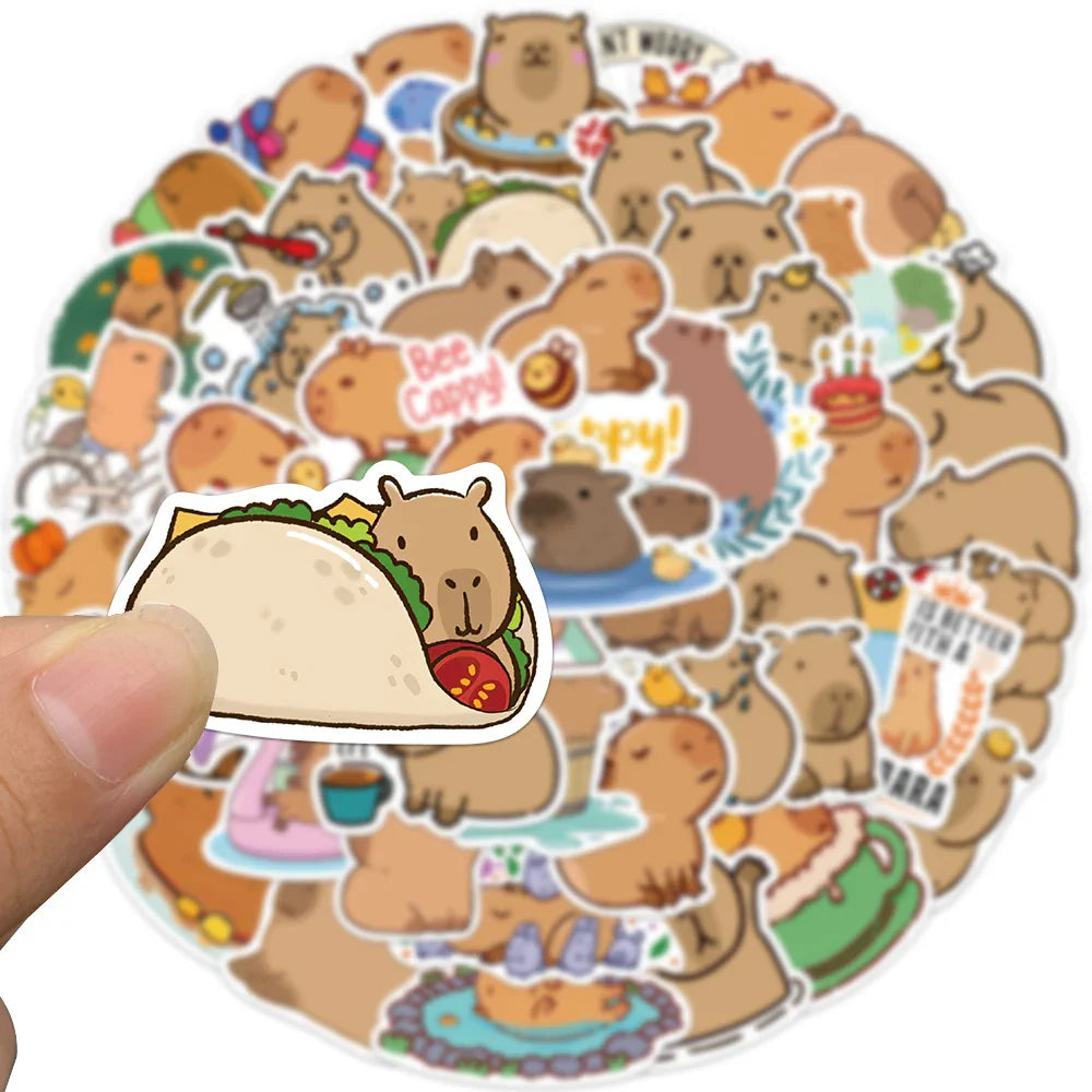 50PCS Cute Capybara Animal Stickers Car Motorcycle Travel Luggage Phone Guitar Laptop Cartoon Helment Decal Kid Gift Toys (ONLINE ORDER ONLY)