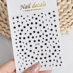 1 Sheet Star Nail Art Stickers 3d Self Adhesive Nail Decals Black White Golden Silver Color Star Design Nail Supplies Accessory (ONLINE ORDER ONLY)