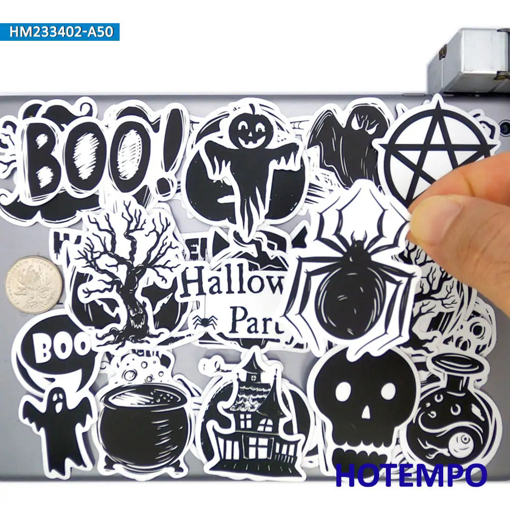 20/30/50Pieces All Saints' Day Black White Pattern Funny Halloween Stickers for Phone Luggage Bike Car Motorcycle Laptop Sticker (Online Order Only)