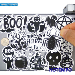 20/30/50Pieces All Saints' Day Black White Pattern Funny Halloween Stickers for Phone Luggage Bike Car Motorcycle Laptop Sticker (Online Order Only)