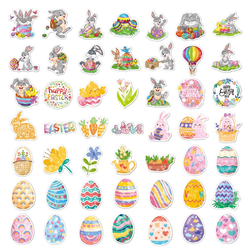 10/30/50/100PCS Cute Easter Egg Rabbit Holographic Laser Cartoon Stickers DIY Phone Notebook Laptop Luggage Fridge Decals Toys (Online Order Only)