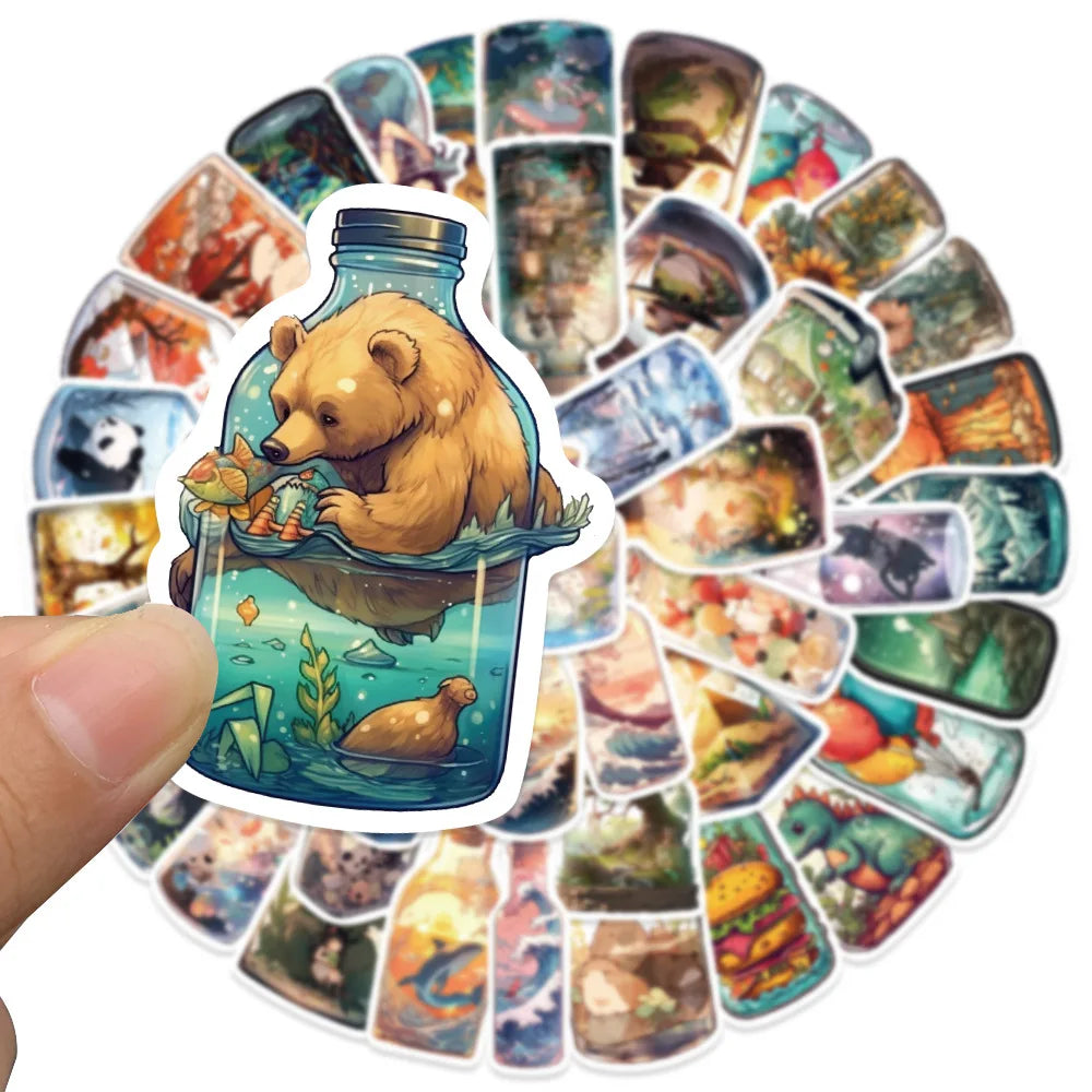 10/30/50PCS The Big World in a Bottle Aesthetic Animal Cute Stickers Cartoon Decals Toys Scrapbook Phone Laptop Car Sticker Gift (ONLINE ORDER ONLY)
