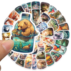 10/30/50PCS The Big World in a Bottle Aesthetic Animal Cute Stickers Cartoon Decals Toys Scrapbook Phone Laptop Car Sticker Gift (ONLINE ORDER ONLY)