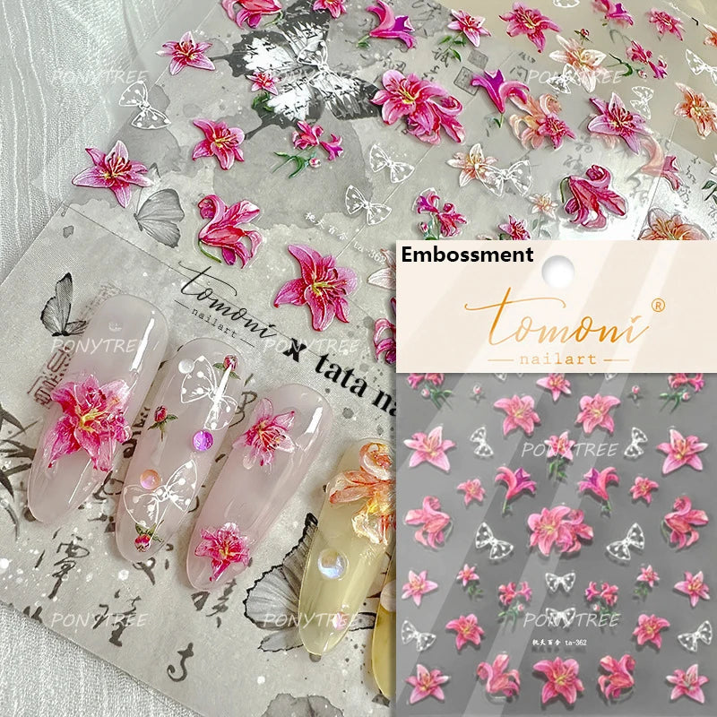 Spotless Lily Lilium Flowers Moon Pearl Crown Lily-white Pearl Necklace Pendant Self Adhesive Nail Art Stickers Manicure Decals (Online Order Only)