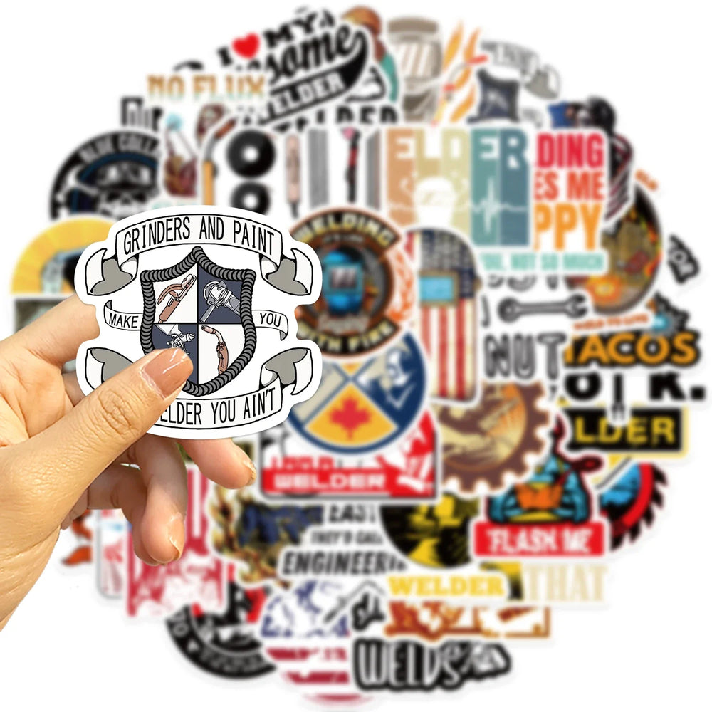50PCS Mixed Welding Welder Graffiti Stickers For DIY Luggage Skateboard Waterproof DIY Cool Cartoon Decal Sticker Toys Gift (ONLINE ORDER ONLY)