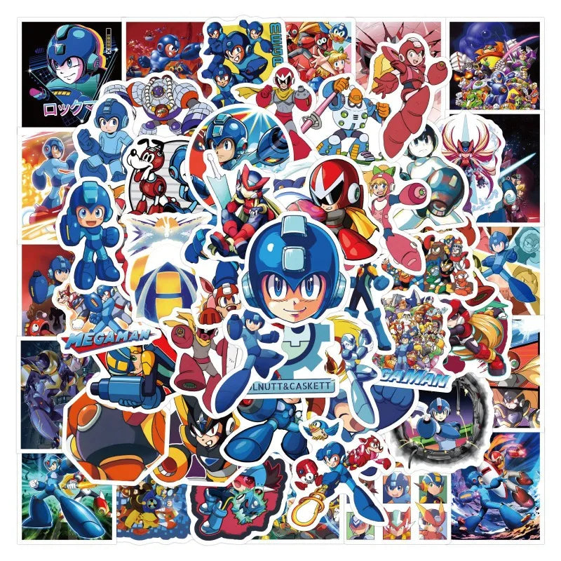 60pcs Mega Man Cartoon Sticker Set for Laptop, Phone, Car, Scooter, Suitcase, Water Bottle, Refrigerator (ONLINE ORDER ONLY)