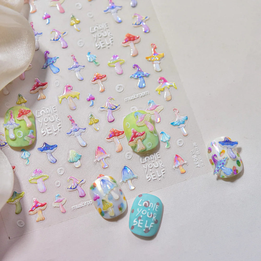 Cute Colored Mushrooms Water Bubbles Umbrella-shaped Plant Various Shapes Fungi Lovely Adhesive Nail Art Stickers Manicure Decal (ONLINE ORDER ONLY)