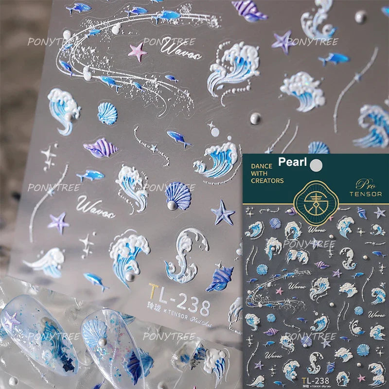 Lotus Flower Leaf Goldfish Ripple Wavelet Water Droplet Lotus Pond Brocaded Carp Self Adhesive Nail Art Stickers Manicure Decals (Online Order Only)