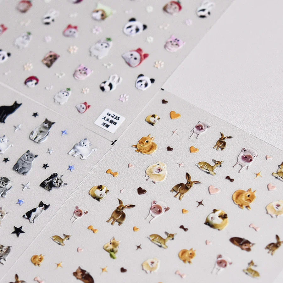 Lovely Dog Cat Animal Bunny 3D Soft Embossed Relief Self Adhesive Nail Art Stickers Cute Pretty Puppy Kitty Star Manicure Decals (ONLINE ORDER ONLY)