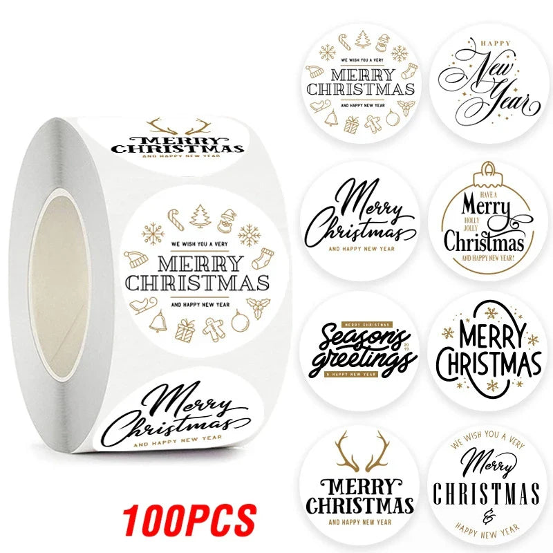 100-500pcs Merry Christmas Sticker Holiday Party New Year Decoration Gift Box Seal Sticker Baking Label Packaging Sticker (ONLINE ORDER ONLY)