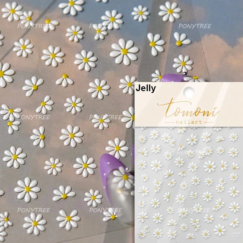 Embossed Shiny Vigor Sunflower Turnsole Vitality Butterfly Daisy Oil Painting Plant 5D Adhesive Nail Art Sticker Manicure Decals (ONLINE ORDER ONLY)