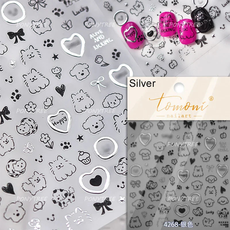Cute Apple Fruit Dog Puppy Cat Kitten Adhesive Nail Art Sticker Charming Delicate Rhinestone Shiny Manicure Decals Nail Supplies (ONLINE ORDER ONLY)