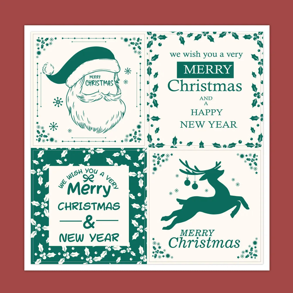40-100pcs Square Merry Christmas Stickers Seal Labels 5cm Red Santa Claus Labels For Christmas Gift Decorate Sticker (ONLINE ORDER ONLY)