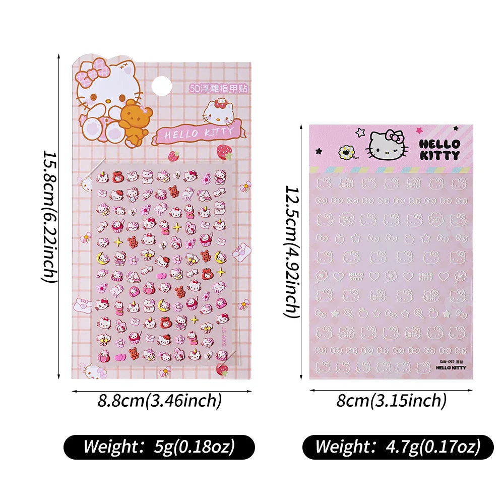 1pc 5D Cartoon Nail Art Stickers Waterproof Matte Finish with Kuromi, Cinnamoroll & Hello Kitty Designs Perfect for DIY Manicure (Online Order Only)