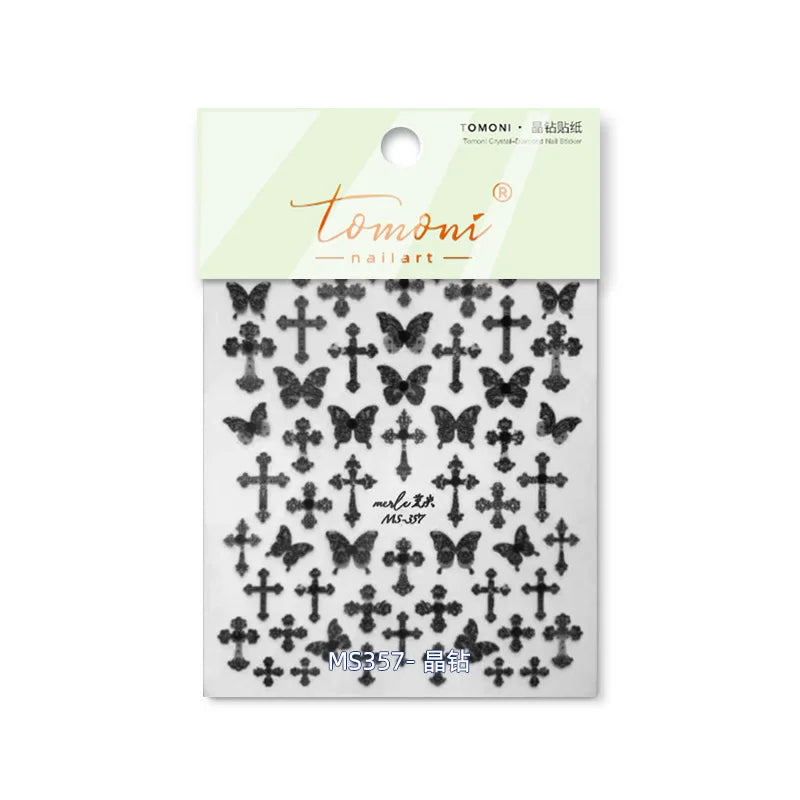 Black White Pearl Lace Butterfly Cross Retro Figure Flower Symmetric Self Adhesive Nail Art Stickers  Manicure Decals Wholesale (ONLINE ORDER ONLY)