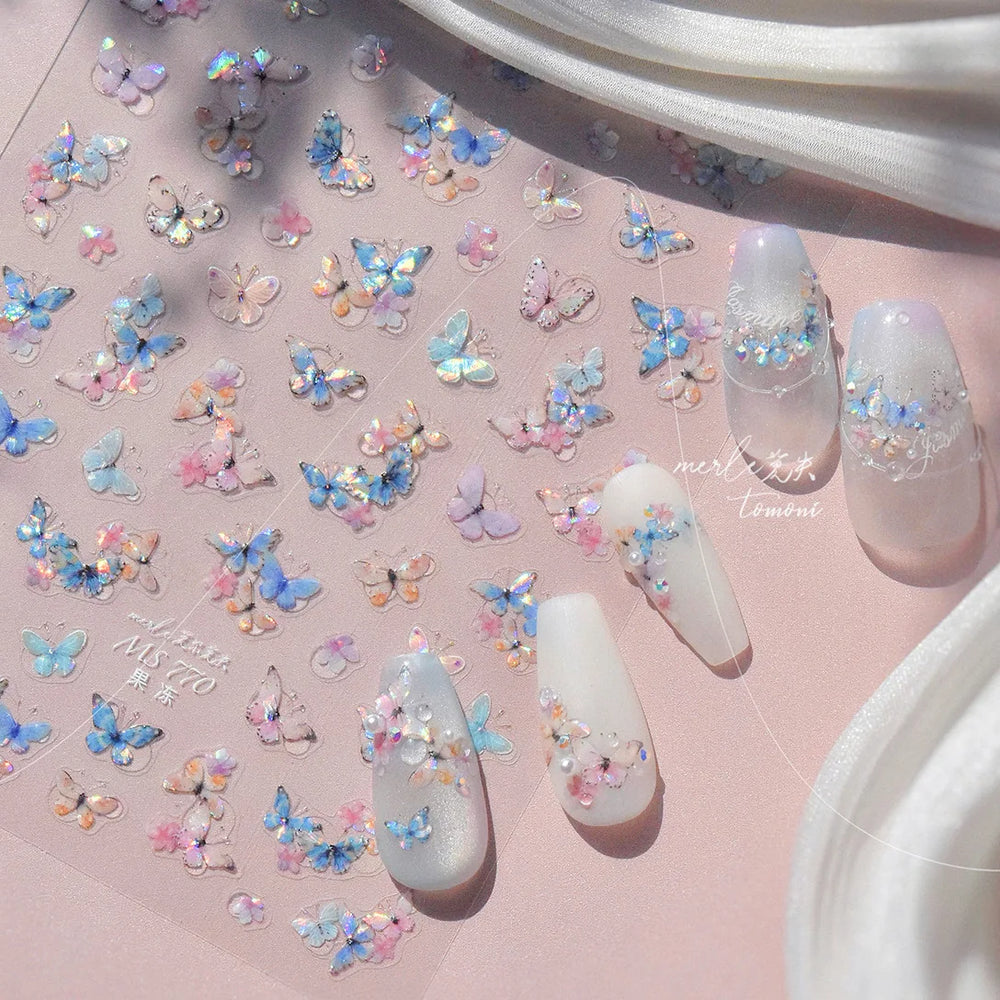 Colourful Butterfly Insect Animals Charming Jelly Special Workmanship 5D Soft Relief Adhesive Nail Art Stickers Manicure Decals (Online Order Only)