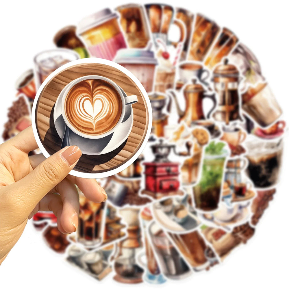 50pcs Cute Cartoon Coffee Lover Stickers Vinyl Laptop Decals For Luggage Water Bottle Notebook Phone Waterproof Graffiti﻿ (ONLINE ORDER ONLY)