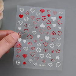 1PC Holographic Laser Heart Nail Stickers-3D Self-Adhesive Golden White Valentines Day Nail Decals For Women Nail Art Decoration (ONLINE ORDER ONLY)