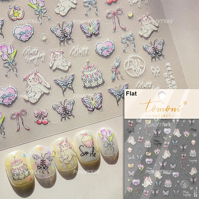 Colourful Field Bouquet Flower Spring Field Violet Daisy Bowknot Butterfly 5D Relief Adhesive Nail Art Stickers Manicure Decals (ONLINE ORDER ONLY)