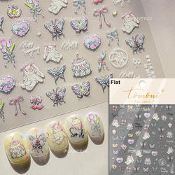 Blue Purple Tulip Flower Butterfly Garden Blossom Floral Charming Delicate 5D Relief Adhesive Nail Art Stickers Manicure Decals (ONLINE ORDER ONLY)