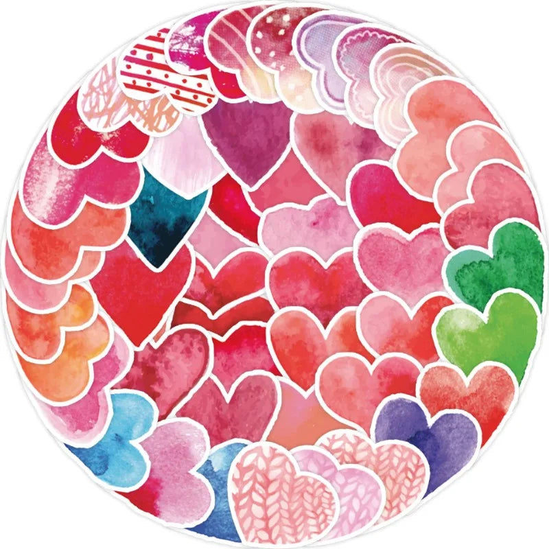 Heart Stickers for DIY Scrapbooking, Water Bottle, Laptop, Guitar, Car - 10/25/50pcs (Online Order Only)