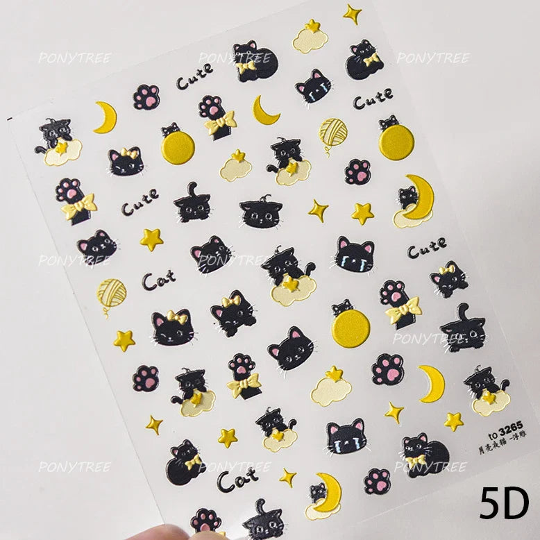 Black Cat Kitten Rabbit Cat's Paw Bowknot Tie Bunny Animals Love Heart Jelly Adhesive Nail Art Stickers Manicure Decal Wholesale (ONLINE ORDER ONLY)