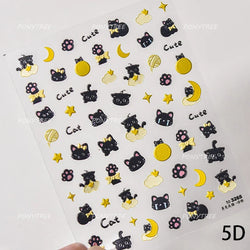 Black Cat Kitten Rabbit Cat's Paw Bowknot Tie Bunny Animals Love Heart Jelly Adhesive Nail Art Stickers Manicure Decal Wholesale (ONLINE ORDER ONLY)
