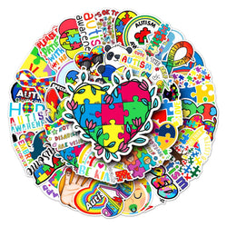 50Pcs Autism Cartoon Waterproof Vinyl Stickers for Skateboard Snowboard (Online Order Only)