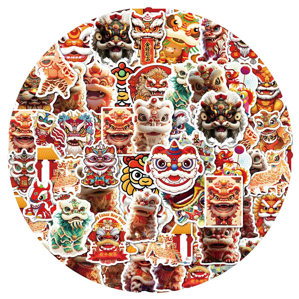 Lion Dance Stickers: 10/30/50PCS for Scrapbook, Laptop, Guitar, Bike, Skateboard (ONLINE ORDER ONLY)