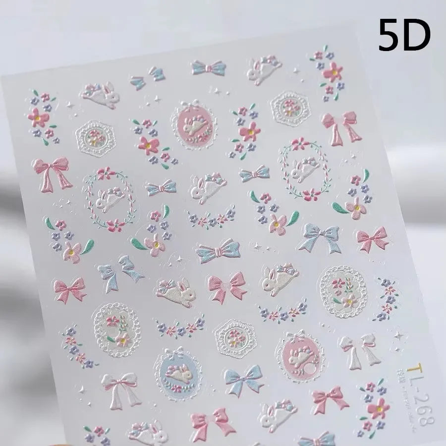 Charming Dreamy Shiny Jelly Blue Gradient Lily Flowers Rose Petal White Dot Chinese Colorful Nail Art Stickers Manicure Decals (ONLINE ORDER ONLY)