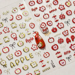 Shiny Attractive Apple Core Peel Cute Fruits Bowknot Tie Star Self Adhesive Nail Art Stickers Charming Rhinestone Manicure Decal (ONLINE ORDER ONLY)
